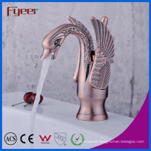 Fyeer Antique Bronze Swan Waterfall Wash Basin Mixer Faucet